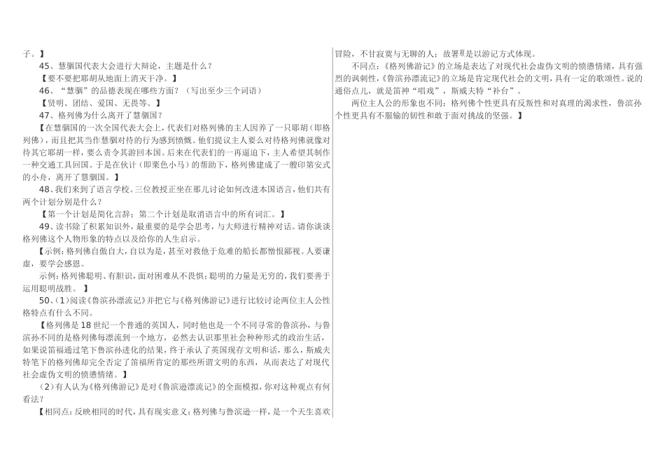 格列佛游记精选50题_第3页