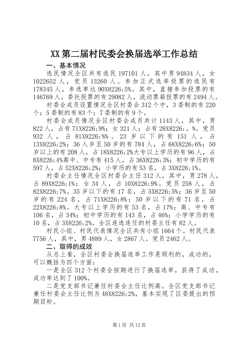 XX第二届村民委会换届选举工作总结_第1页