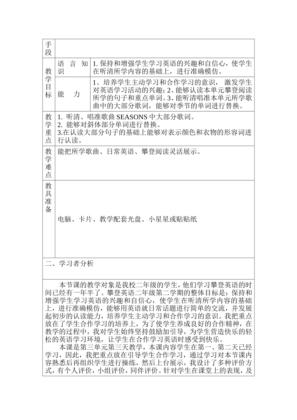 二年级攀登英语Level2BUnit第二课时教学设计与反思_第2页