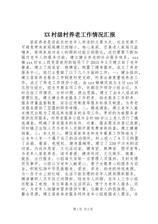 XX村级村养老工作情况汇报