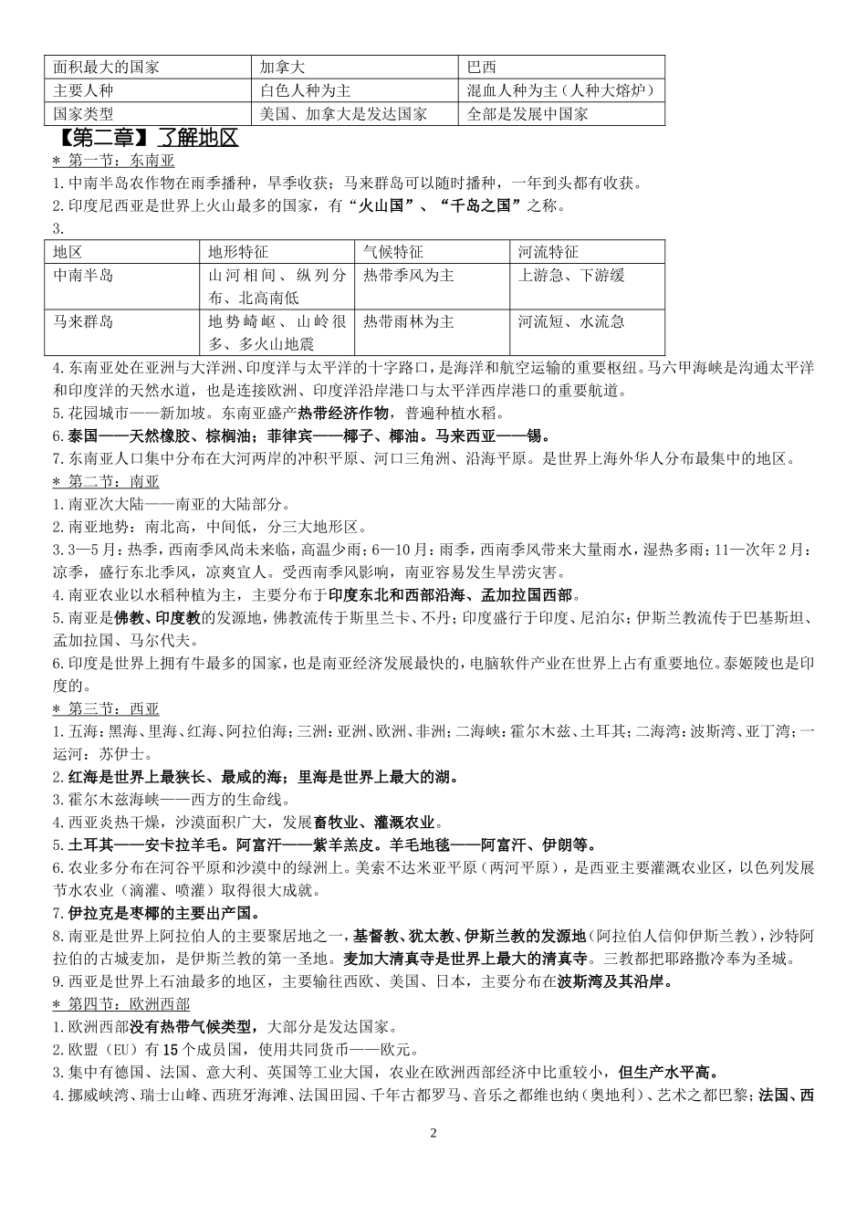 七年级下册地理复习提纲湘教版_第2页