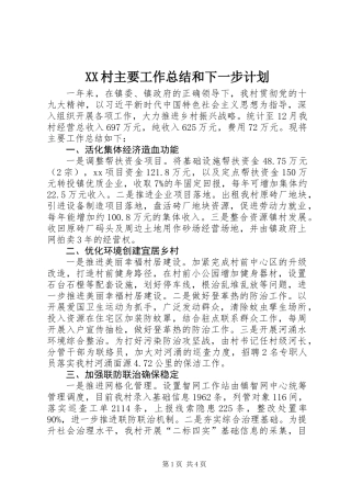 XX村主要工作总结和下一步计划