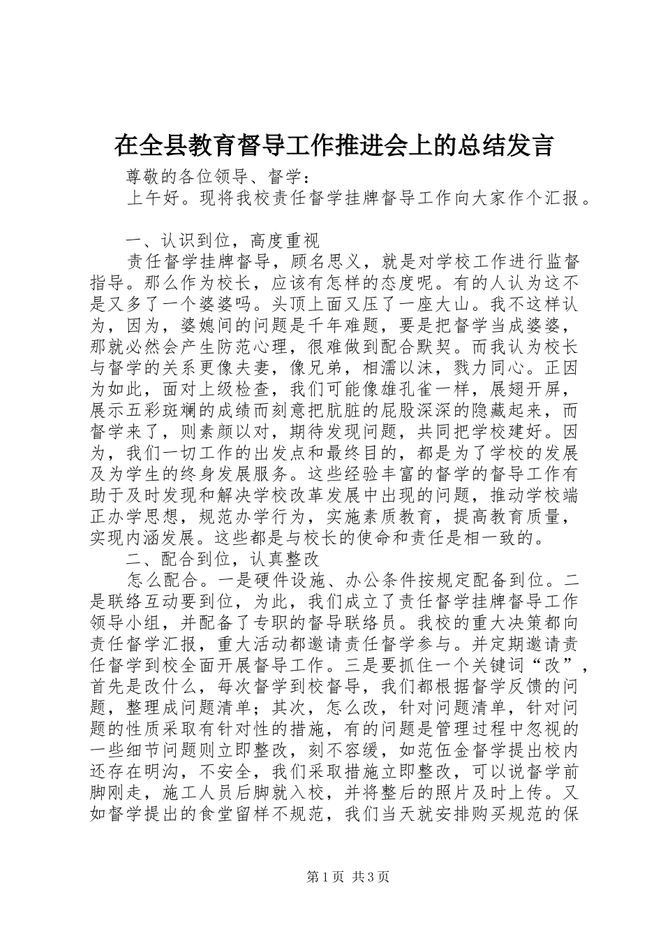 在全县教育督导工作推进会上的总结发言_第1页