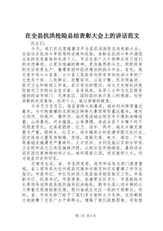 在全县抗洪抢险总结表彰大会上的讲话范文