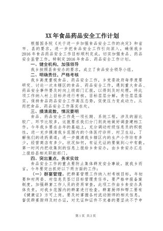 XX年食品药品安全工作计划 (2)