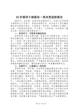 XX年领导干部落实一岗双责述职报告