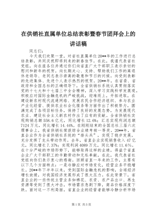 在供销社直属单位总结表彰暨春节团拜会上的讲话稿
