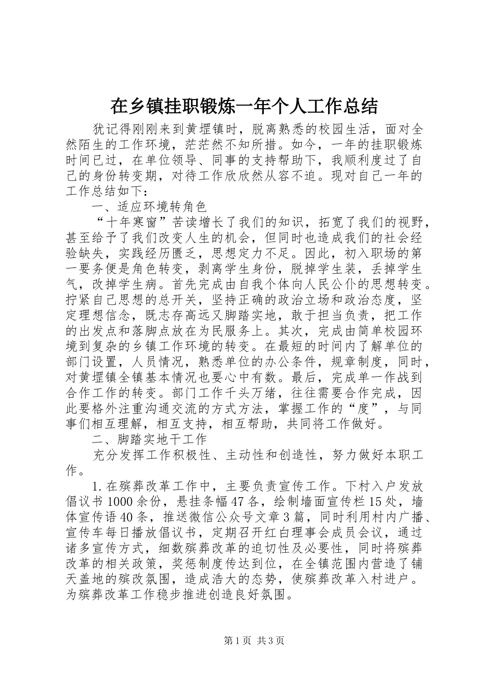 在乡镇挂职锻炼一年个人工作总结_第1页