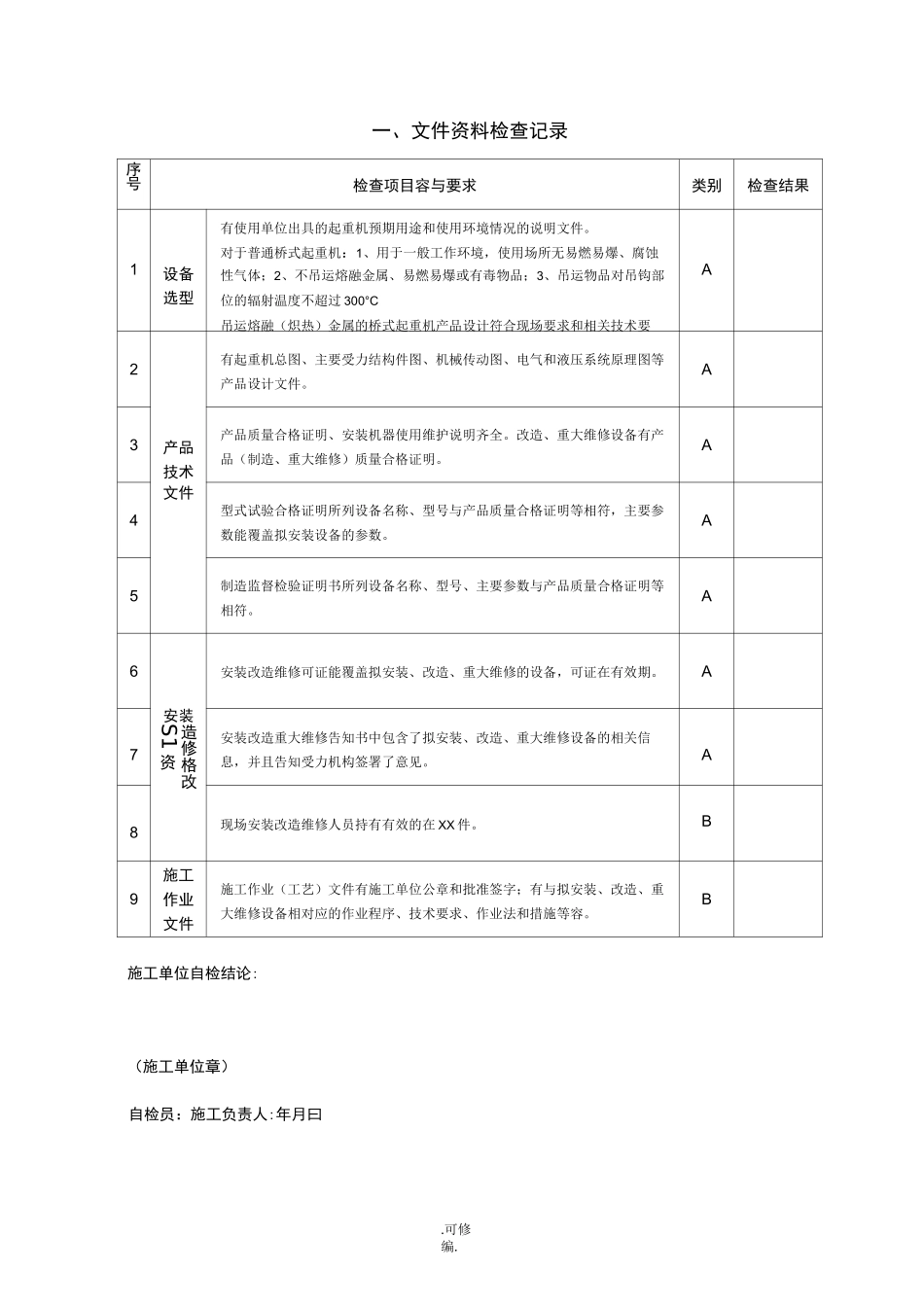 桥式起重机施工自检记录_第3页