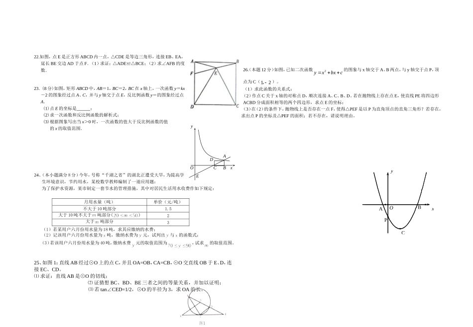 2012年太平中学数学中考模拟试题_第2页