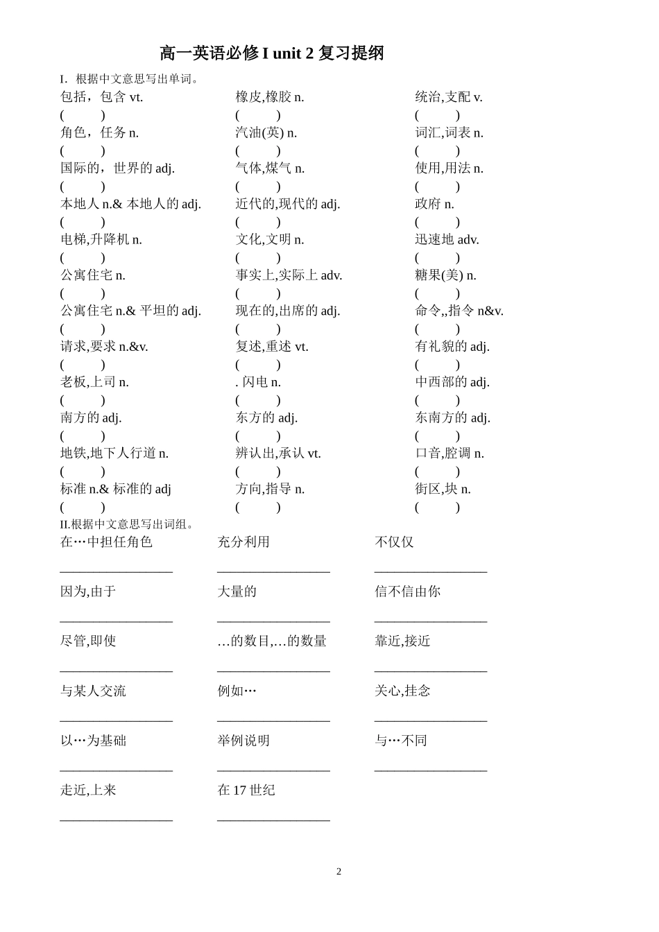 高一英语必修Iunit1复习提纲修订版打印_第2页