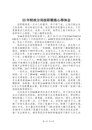 XX年财政分局挂职锻炼心得体会