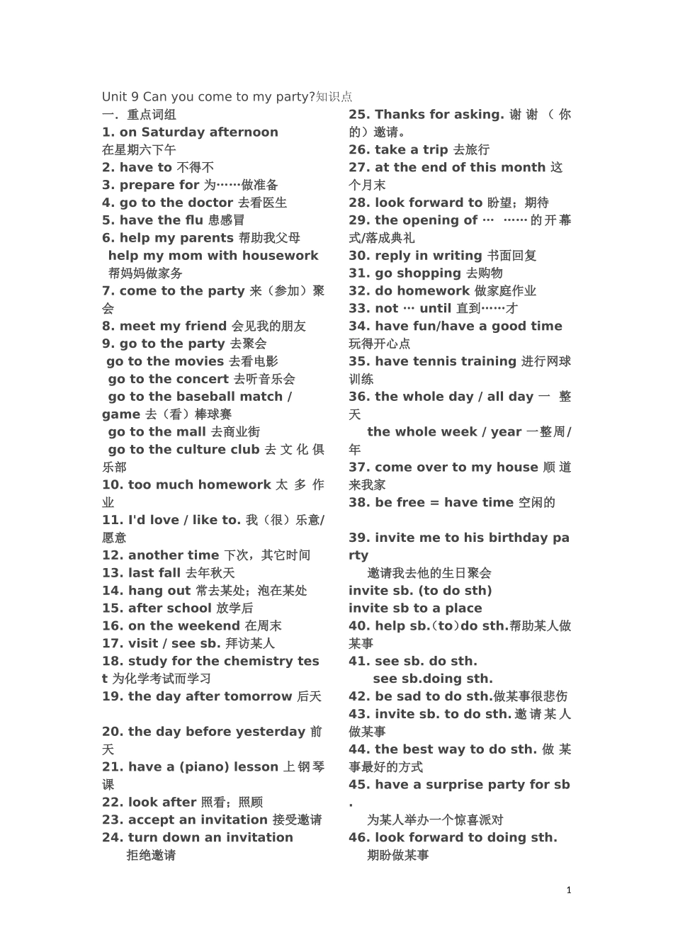 八上英语unit9《Can_you_come_to_my_party？》知识点_第1页