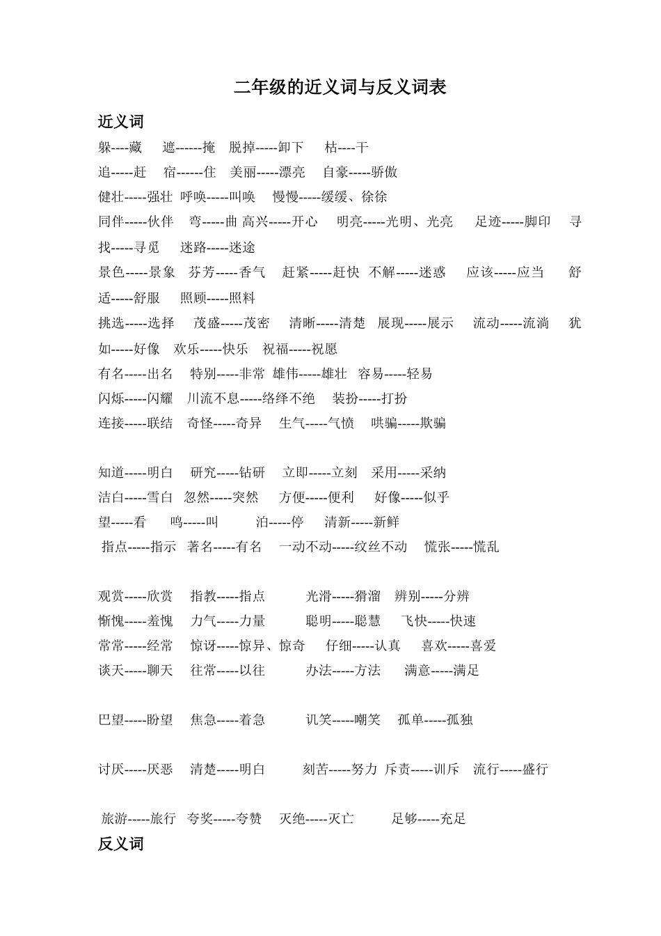 二年级的近义词与反义词表_第1页