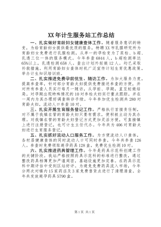 XX年计生服务站工作总结