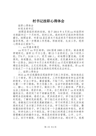 村书记挂职心得体会