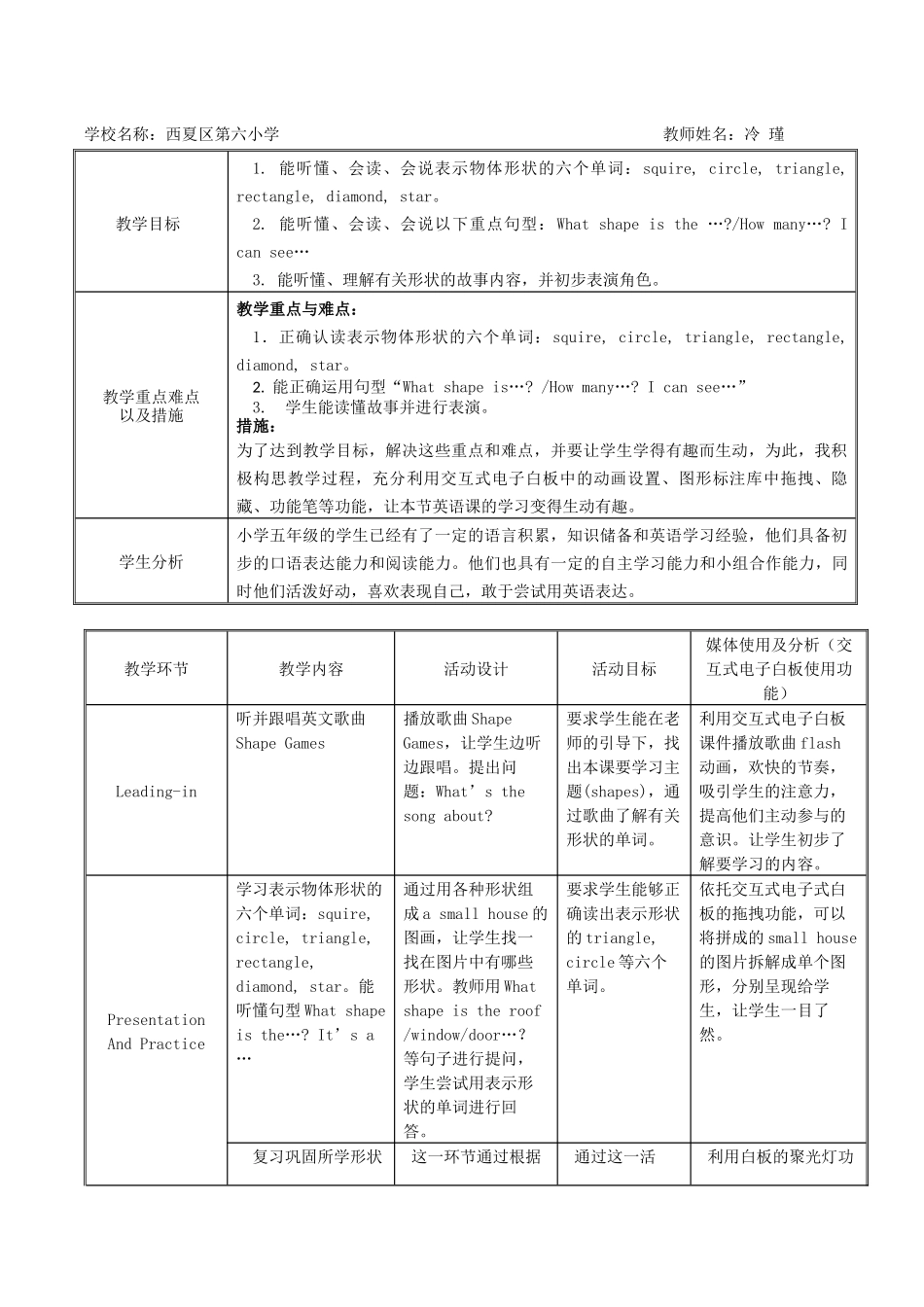 白板教学设计（shapes)_第1页