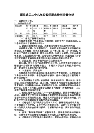 眉县城关二中九年级数学期末检测质量分析