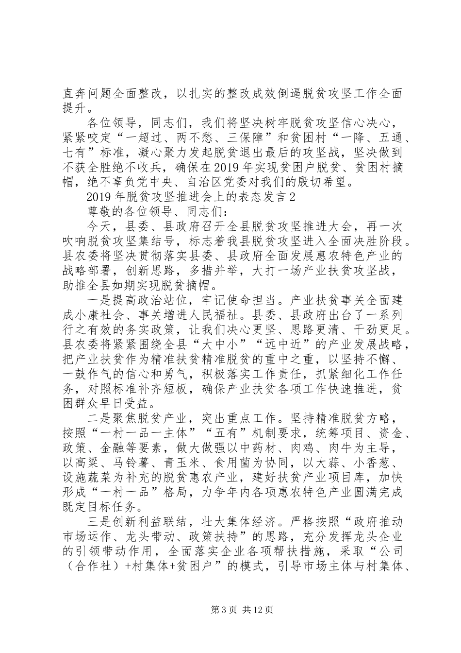 XX年脱贫攻坚推进会上的表态发言（精选多篇）_第3页