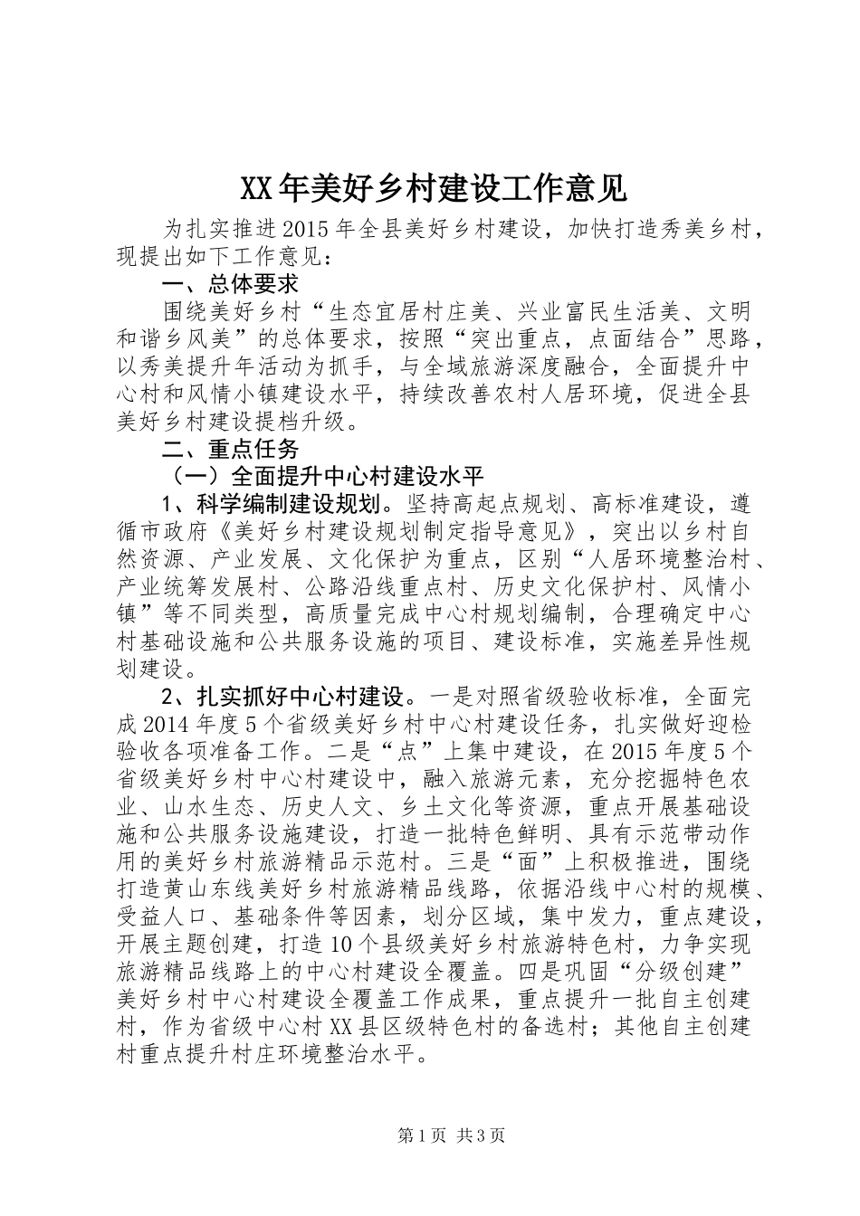 XX年美好乡村建设工作意见_第1页