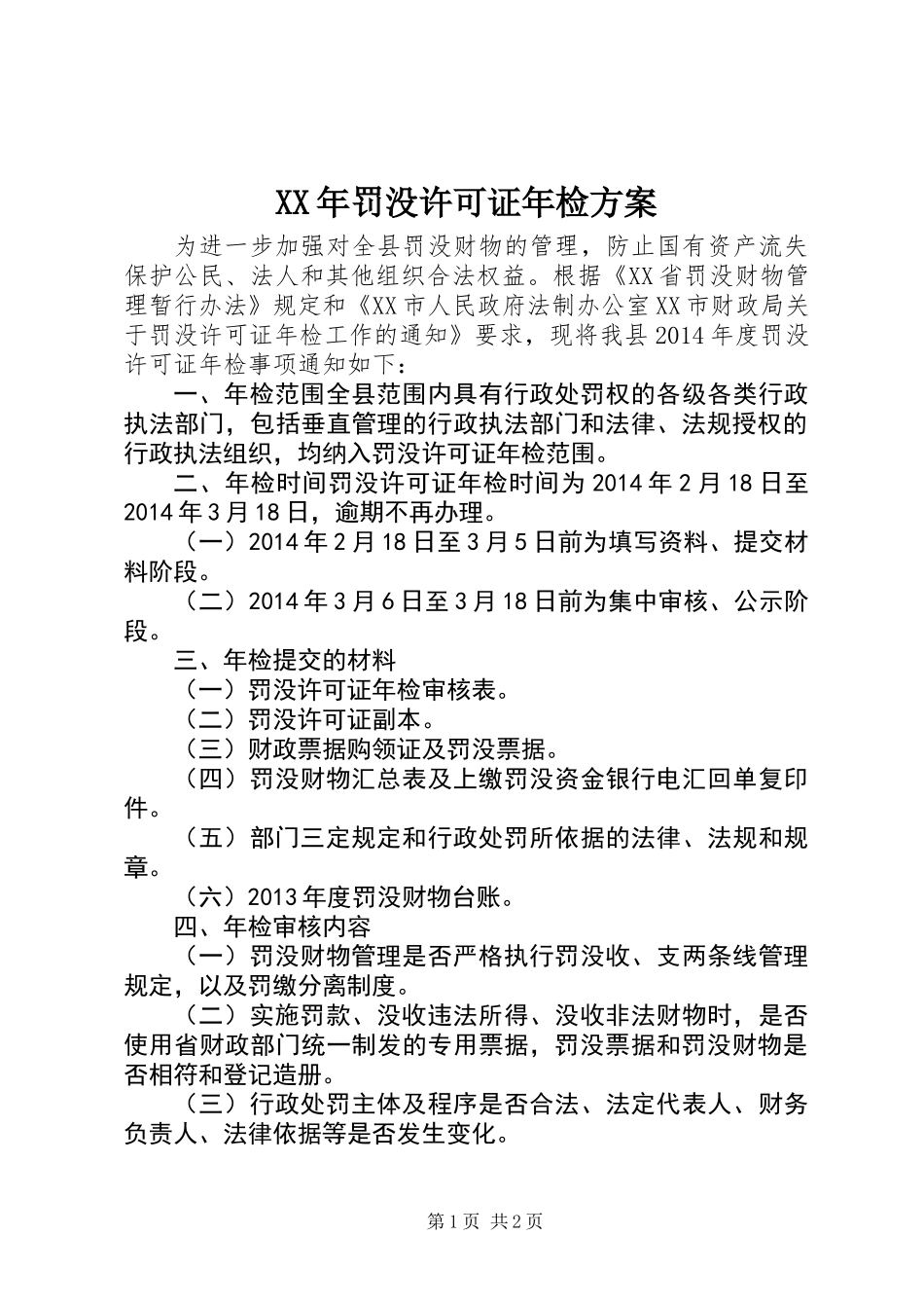 XX年罚没许可证年检方案_第1页