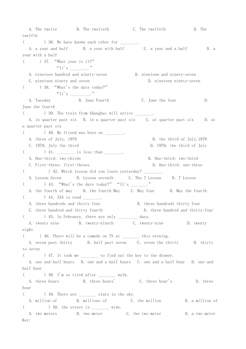 三、中考英语数词练习题(附答案)_第3页