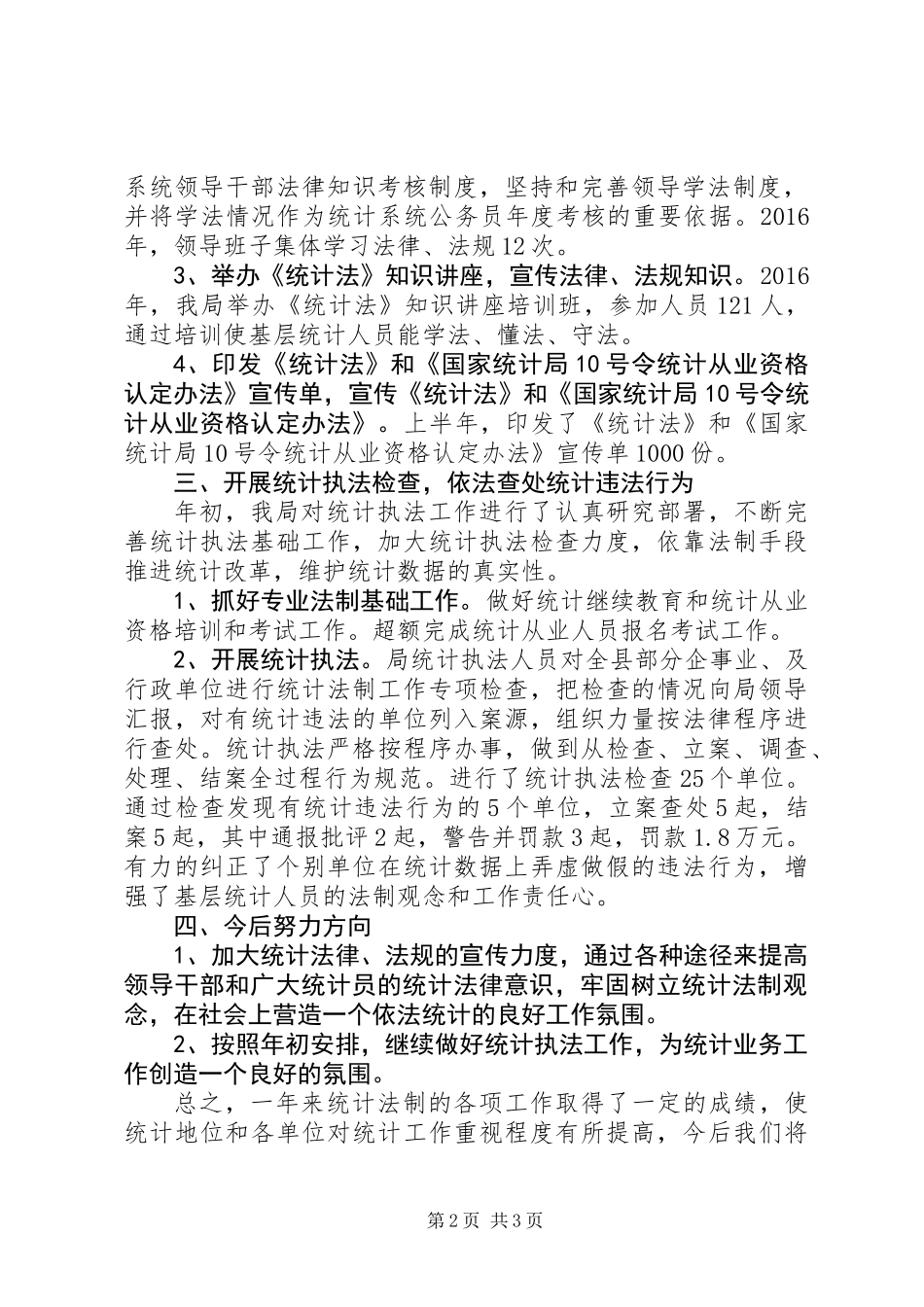 XX年统计法制工作报告_第2页