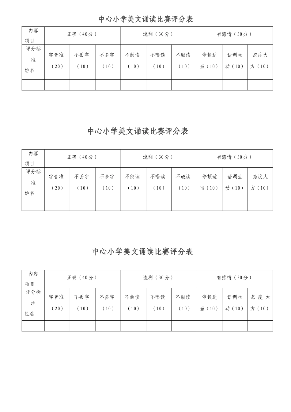 中心小学美文诵读比赛评分表_第1页