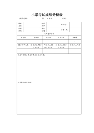 小学考试成绩分析表