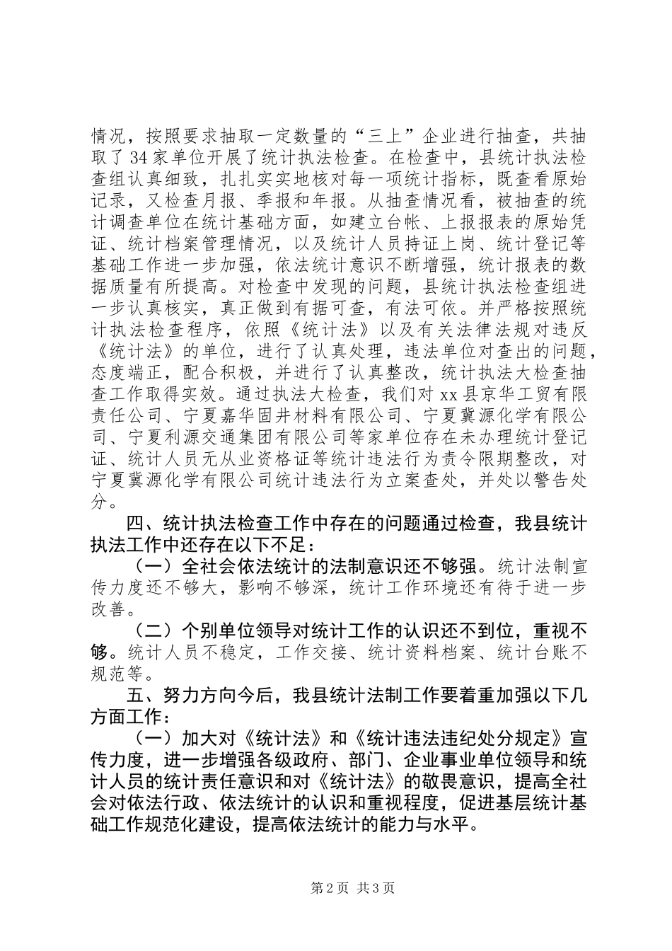 XX年统计局执法检查工作总结_第2页