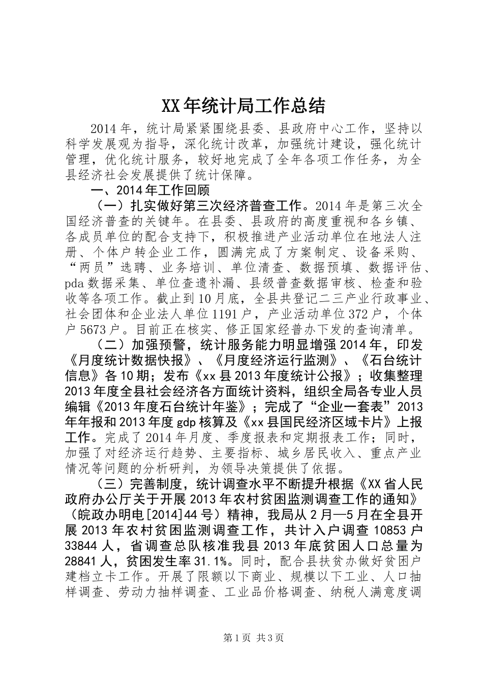 XX年统计局工作总结 (3)_第1页