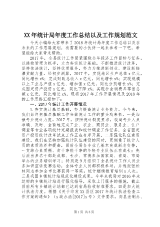 XX年统计局年度工作总结以及工作规划范文