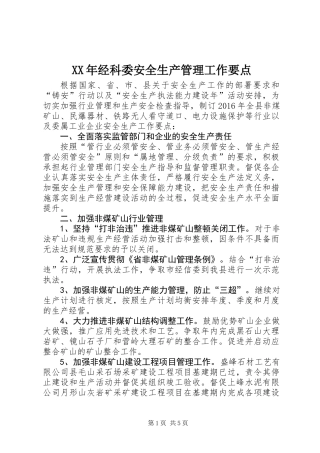 XX年经科委安全生产管理工作要点