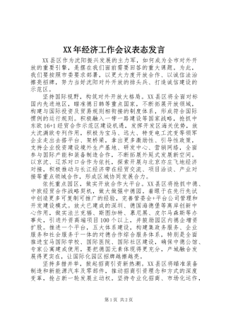 XX年经济工作会议表态发言