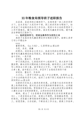 XX年粮食局领导班子述职报告