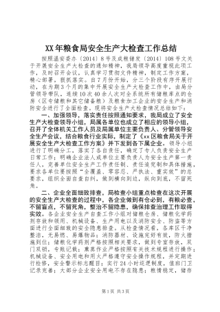 XX年粮食局安全生产大检查工作总结