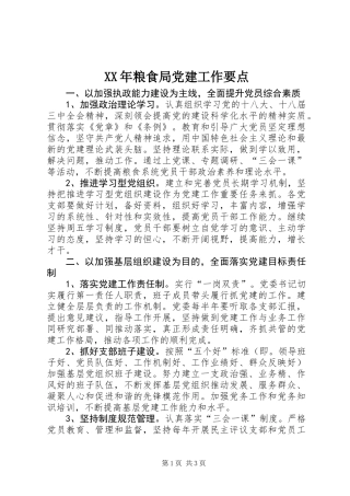 XX年粮食局党建工作要点