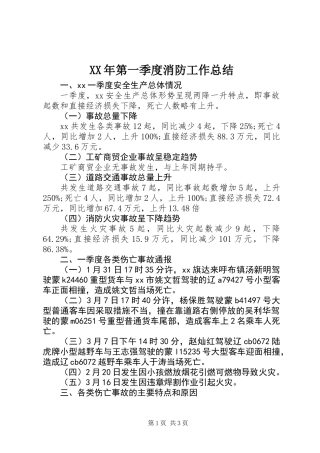 XX年第一季度消防工作总结