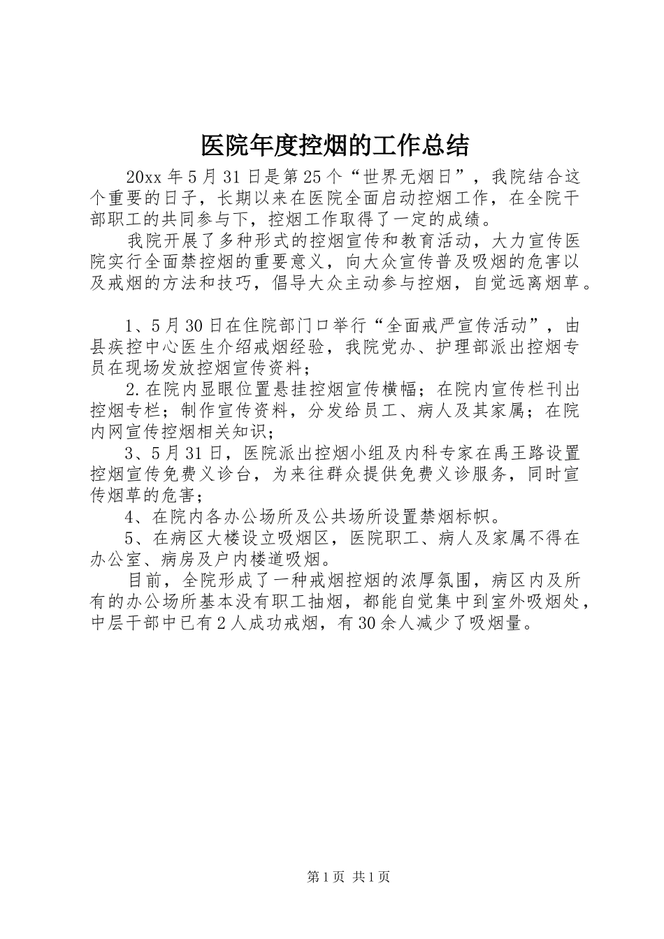 医院年度控烟的工作总结_第1页