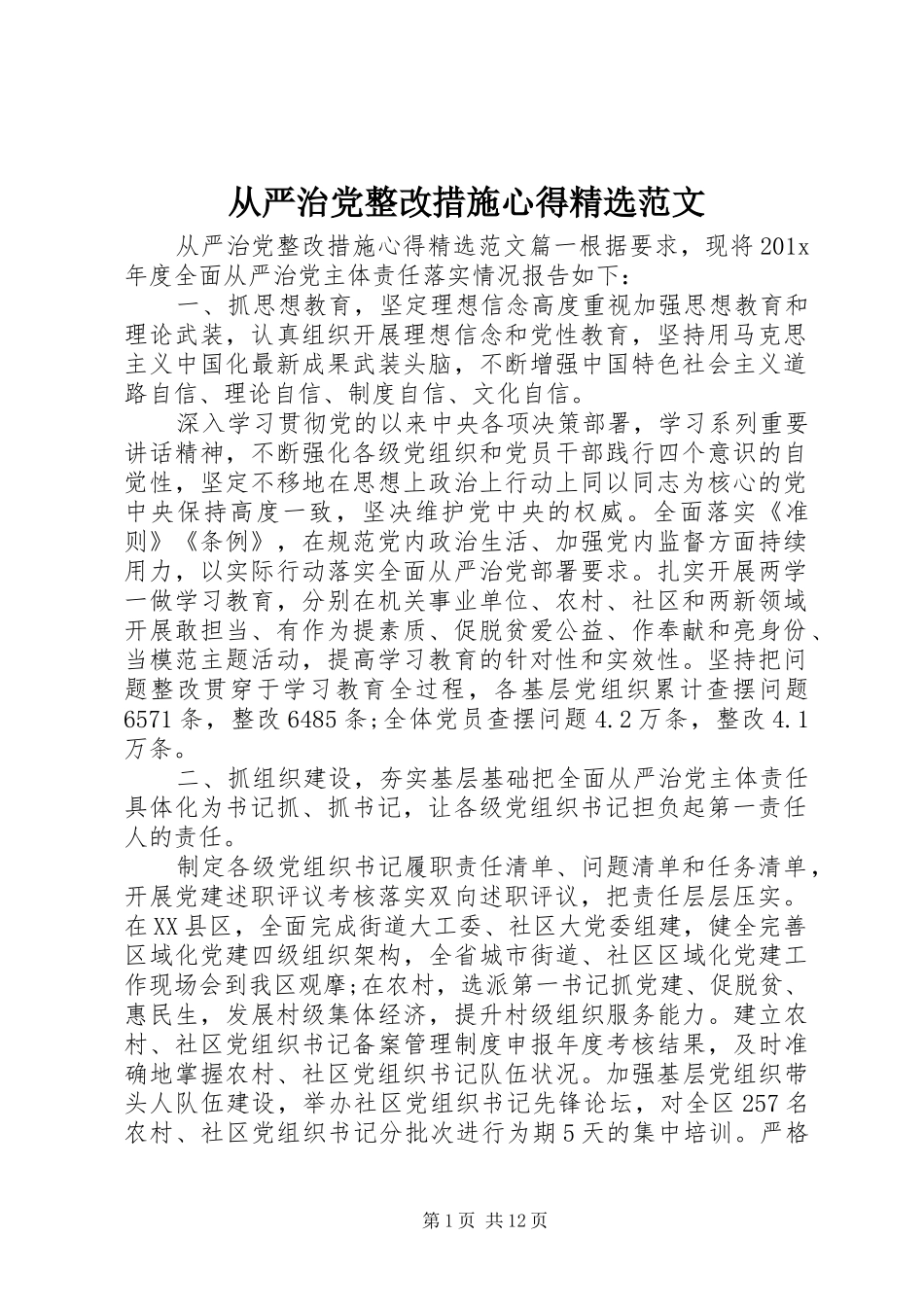 从严治党整改措施心得精选范文_第1页