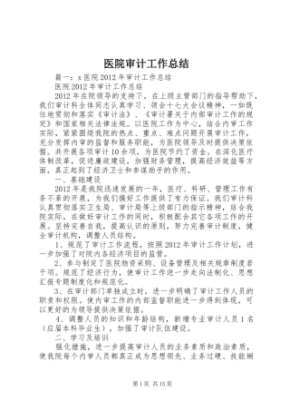 医院审计工作总结
