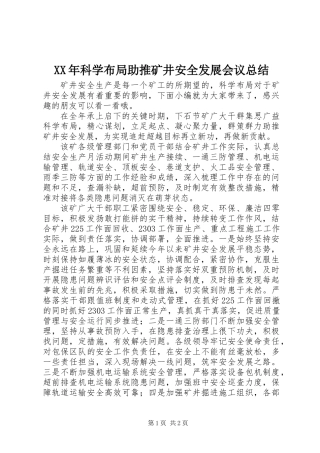 XX年科学布局助推矿井安全发展会议总结