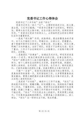 党委书记工作心得体会