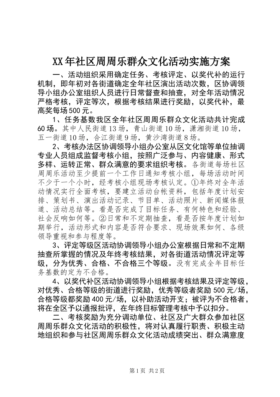 XX年社区周周乐群众文化活动实施方案_第1页