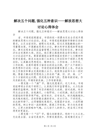 解决五个问题,强化五种意识——解放思想大讨论心得体会