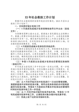 XX年社会救助工作计划