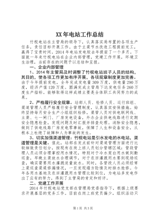 XX年电站工作总结