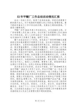 XX年甲醚厂工作总结活动情况汇报