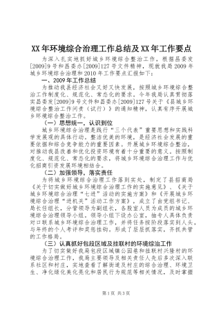 XX年环境综合治理工作总结及XX年工作要点