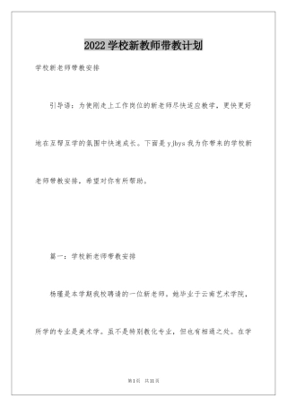 2024学校新教师带教计划